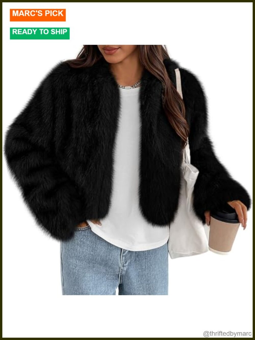 Womens Faux Fur Coat Open Front Cropped Jacket